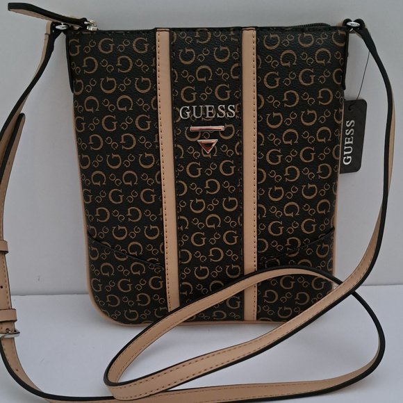 Guess women's Nichols Logo G crossbody bag purse Brown natural - Picture 1 of 9